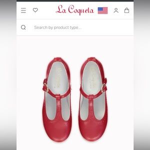 EUC La Coqueta size 32 (us 1) girls red T bar leather shoes